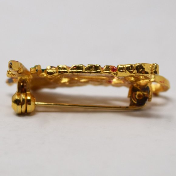 Merry Christmas Brooch Candle Goldtone Holiday Retro Festive Pin Party Office - Picture 7 of 8